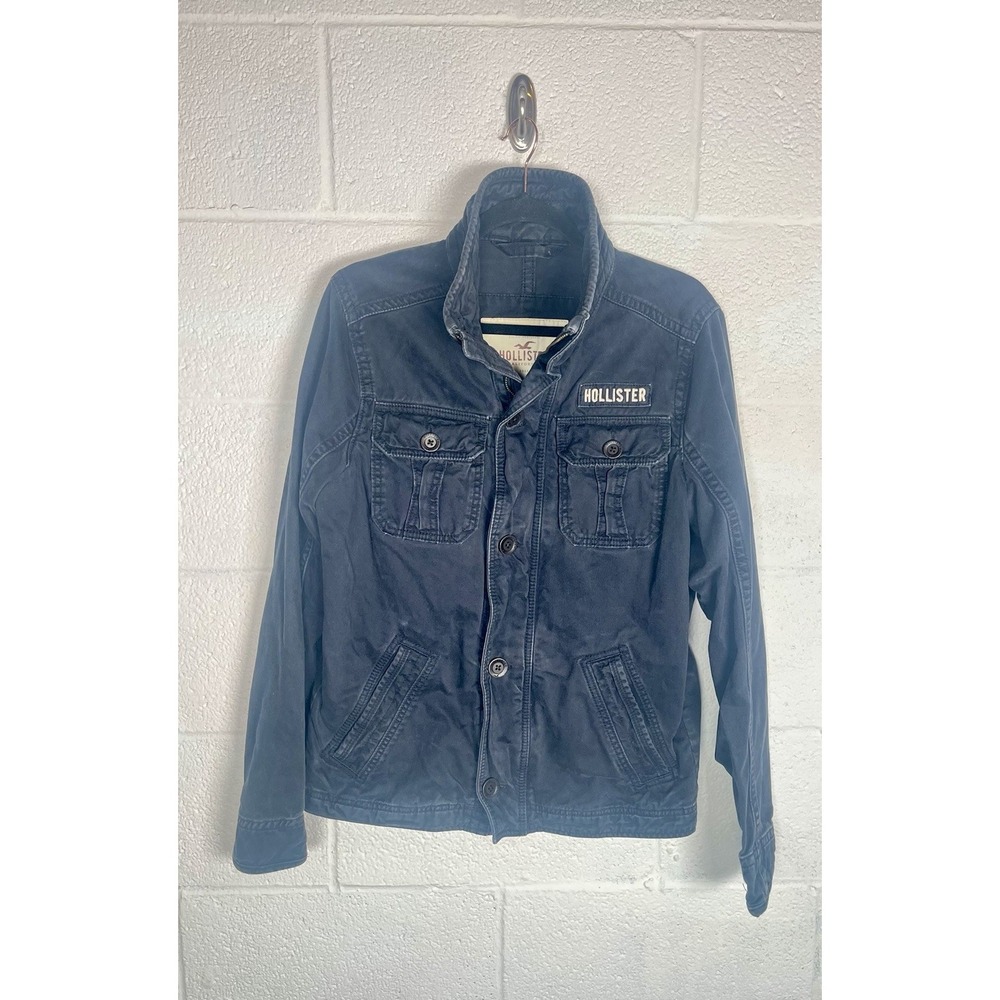 Hollister Mens Medium Black Military Utility Jacket Field Coat Y2K Faded